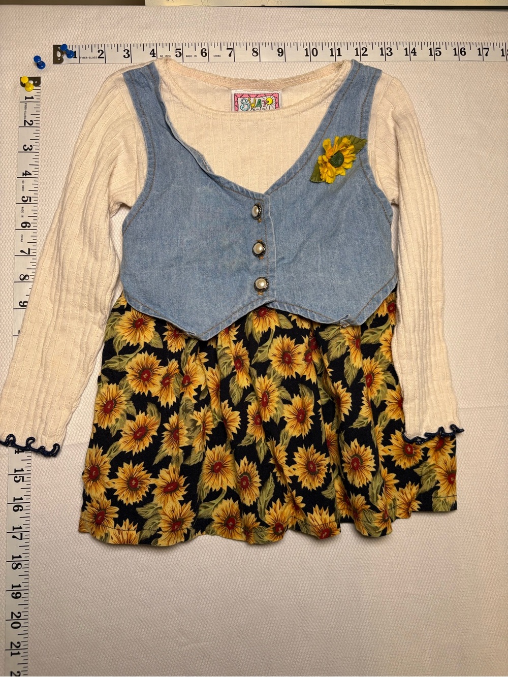 Vintage SWAT Kids Sunflower Denim Vest Tunic Shirt Size 5